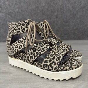 Very G Big Top Leopard Print Wedge Sandals Womens Sz 8 VGSA0153-970 Lace Up Zip